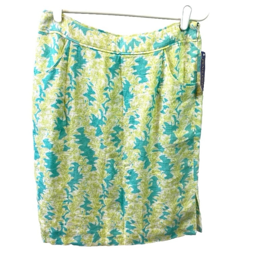 Pendleton Womens Skirt Linen Blend Aqua Lime Pocket Lined Preppy Sz 8 Petite NWT